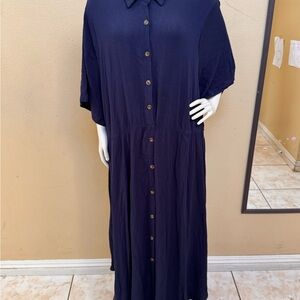 BloomChic Navy Button-Front Maxi Shirt Dress